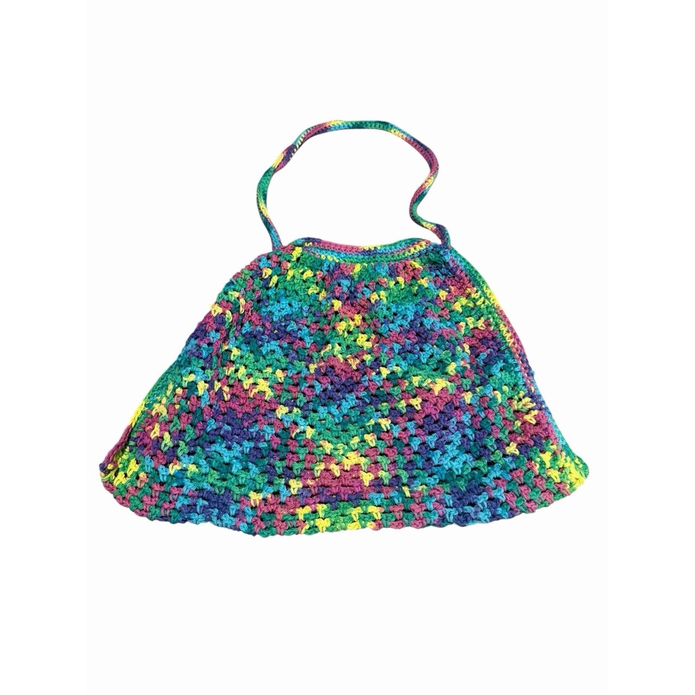 New Handmade Crochet Mesh Market Bag Purse Tote cotton yarn 90s colors